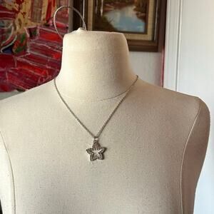 star bedazzled pendant silver gray necklace